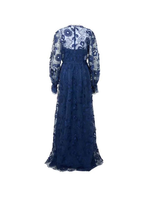 Alberta Ferretti floral-embroidered long-sleeve Maxi Dress | Blue