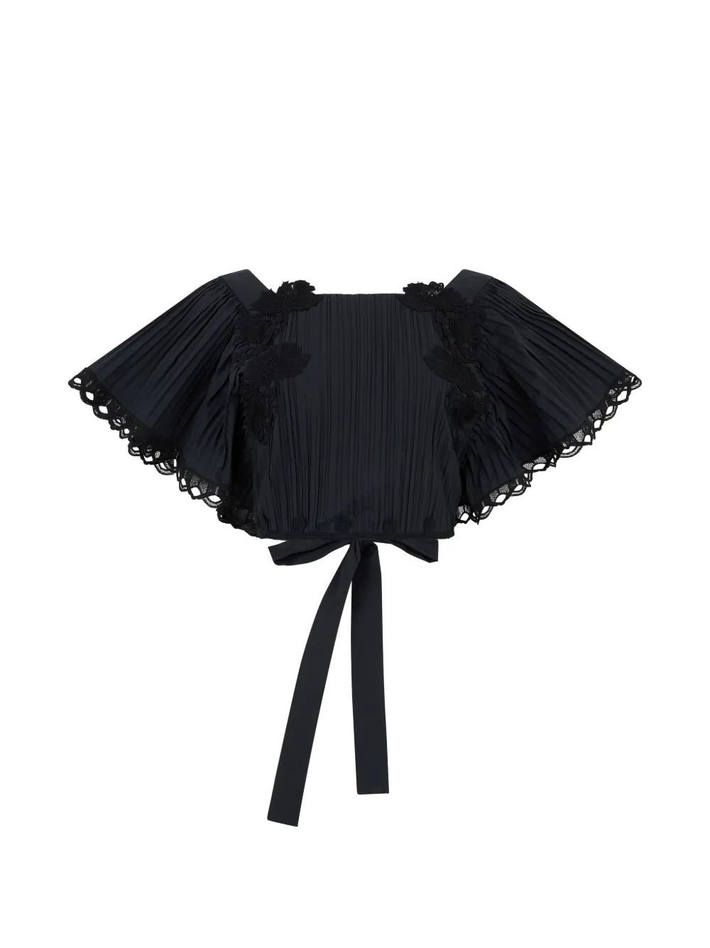Alberta Ferretti pleated floral-appliqué top - Black