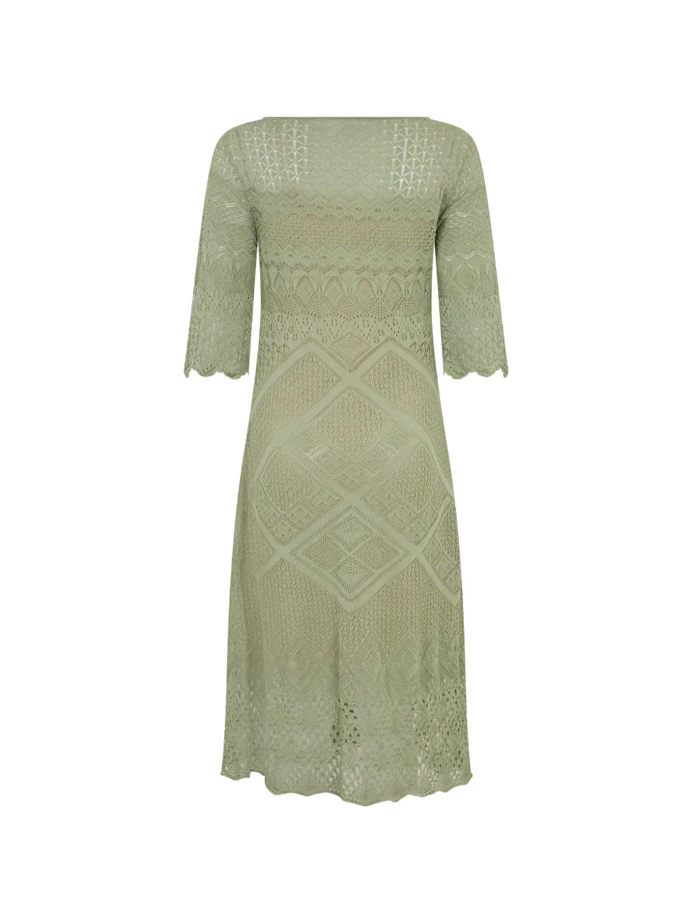 Alberta Ferretti Gehaakte midi-jurk met cropped mouwen Groen