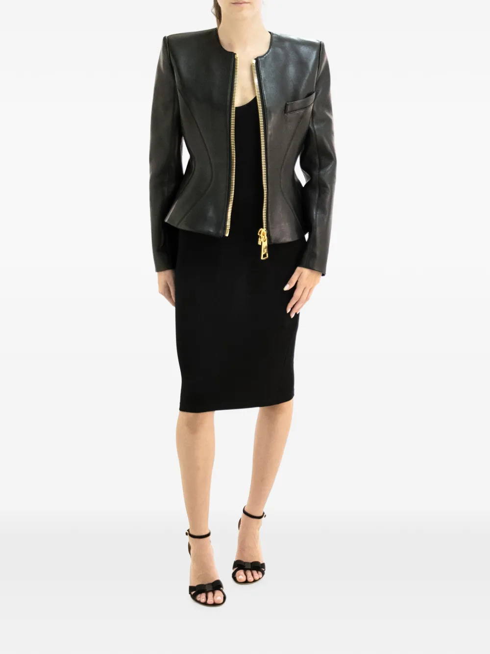 Balmain Leren jack met rits Zwart