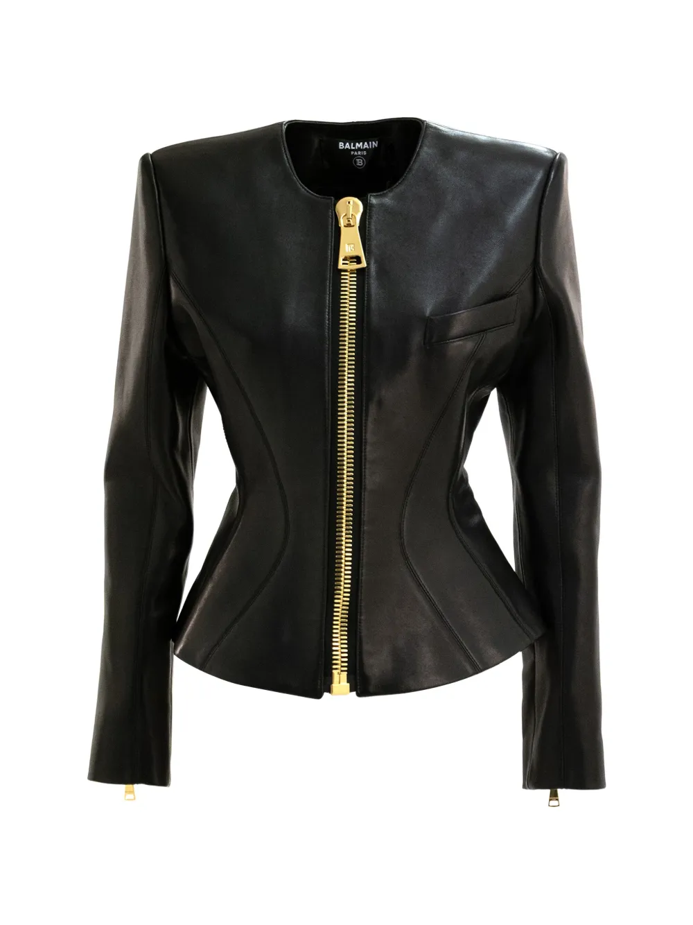 Balmain Lederjacke mit Reißverschluss - Schwarz