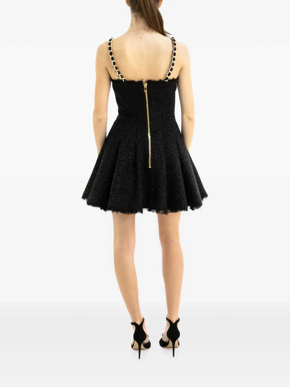 Balmain mini-jurk met kettingband en franje Zwart