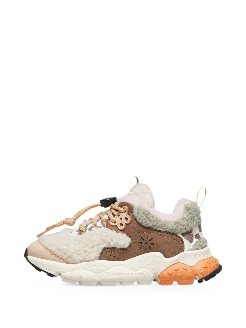 FLOWER MOUNTAIN KIDS fleece-panelled leopard-print sneakers Beige