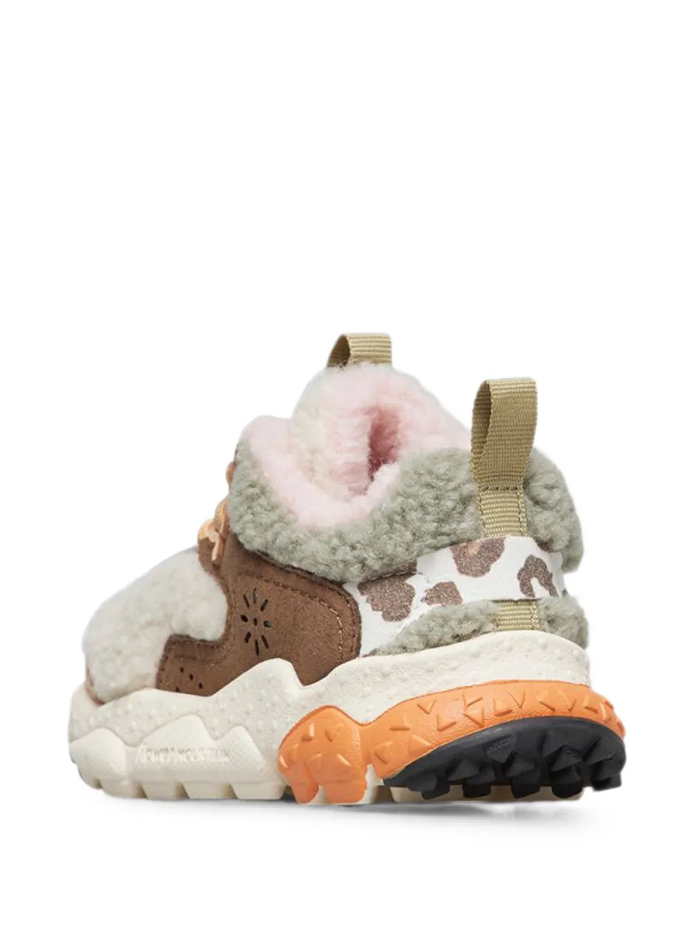 FLOWER MOUNTAIN KIDS fleece-panelled leopard-print sneakers Beige