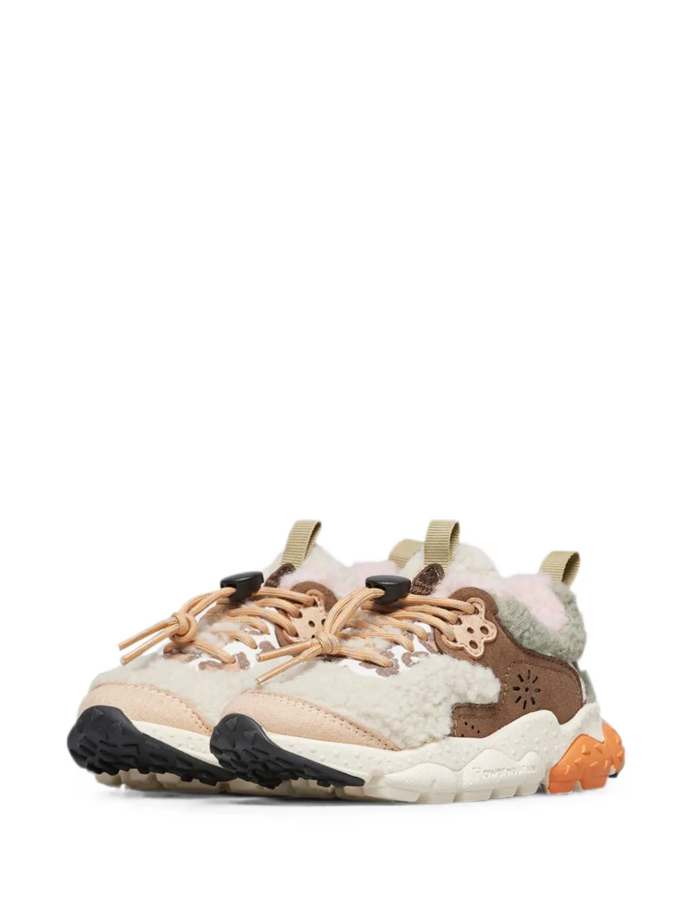 FLOWER MOUNTAIN KIDS fleece-panelled leopard-print sneakers Beige