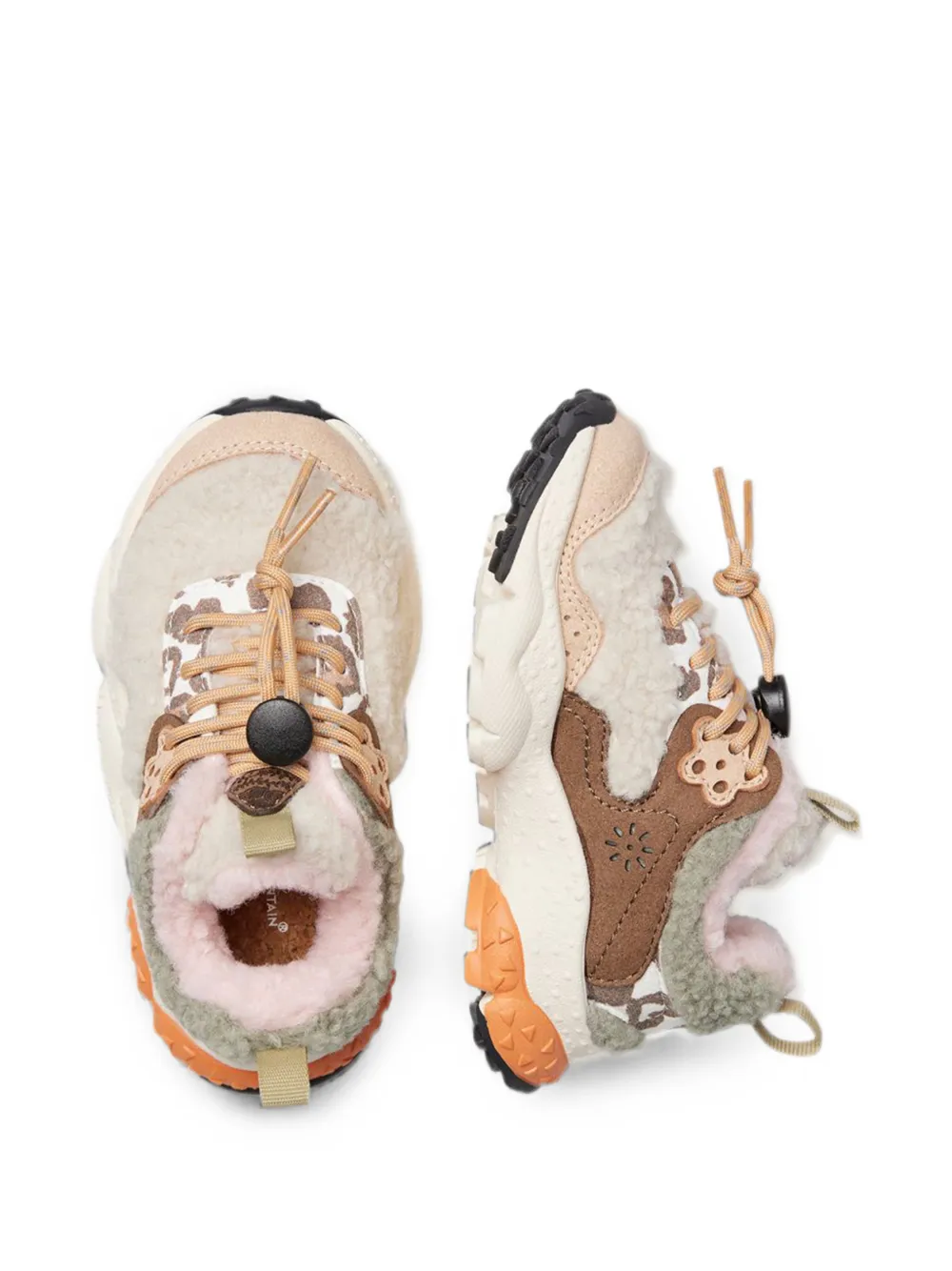 FLOWER MOUNTAIN KIDS fleece-panelled leopard-print sneakers Beige