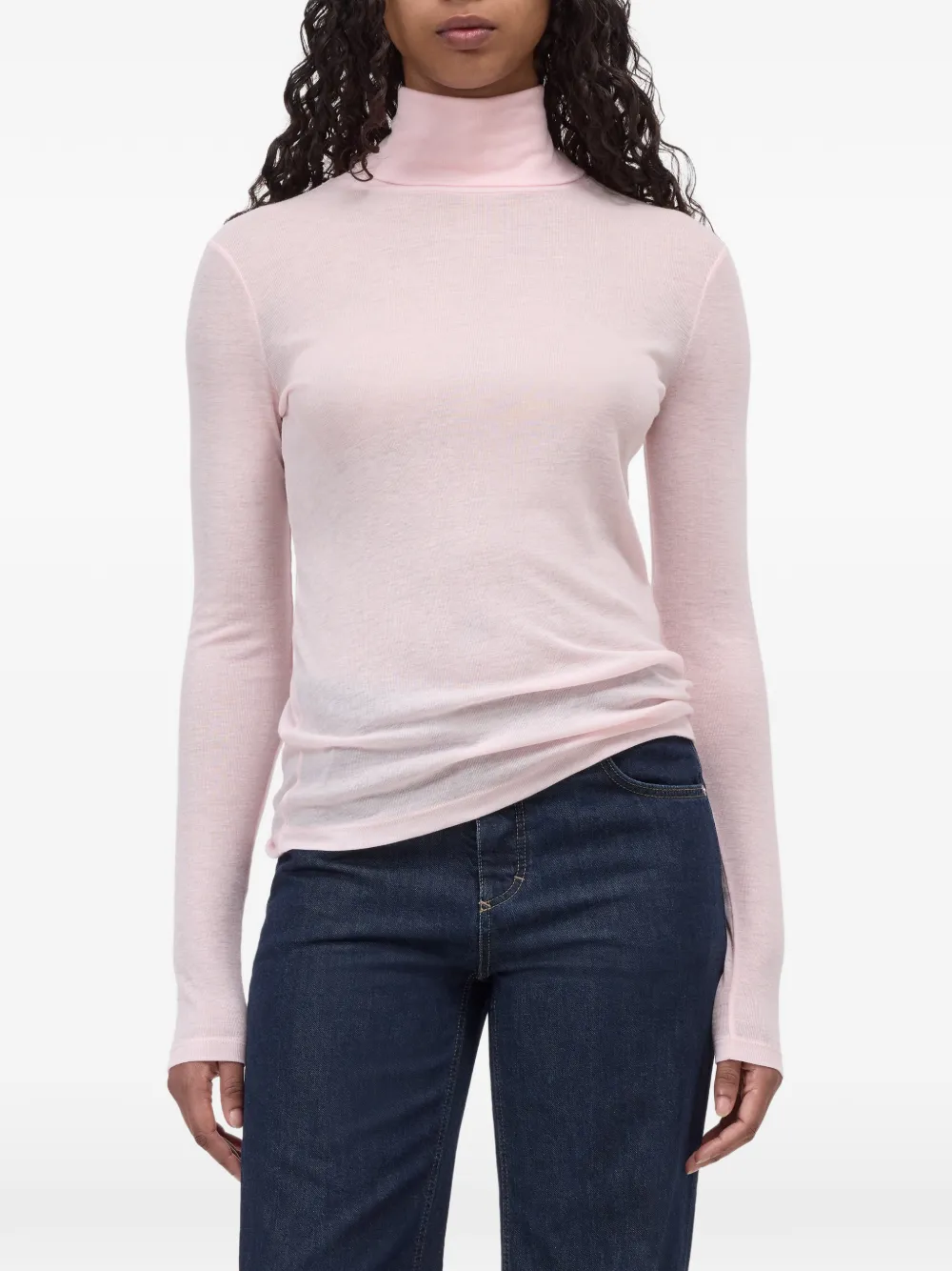 Closed roll-neck long-sleeve sweater Roze