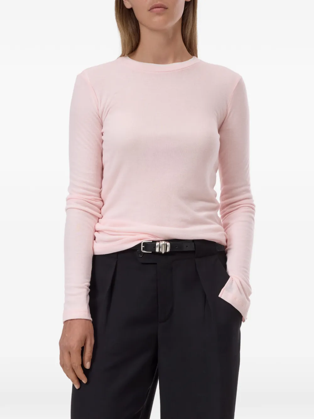 Closed T-shirt met lange mouwen en manchetten met split Roze