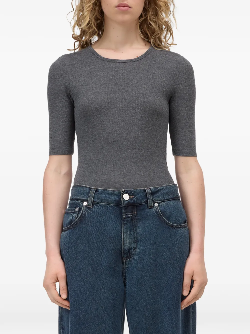 Closed Ribgebreid T-shirt Grijs
