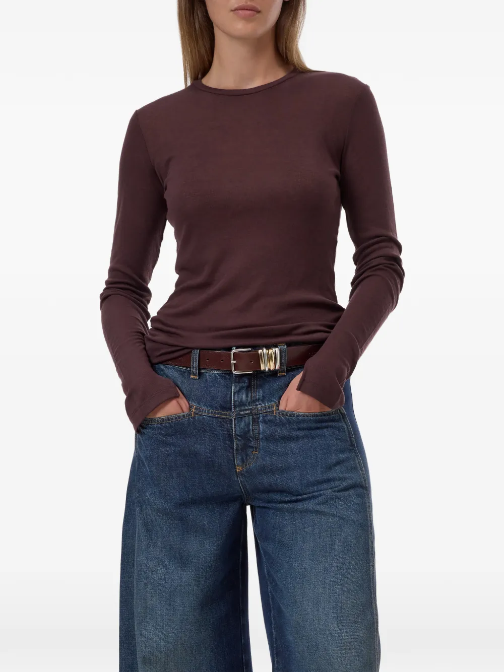 Closed T-shirt met lange mouwen Bruin