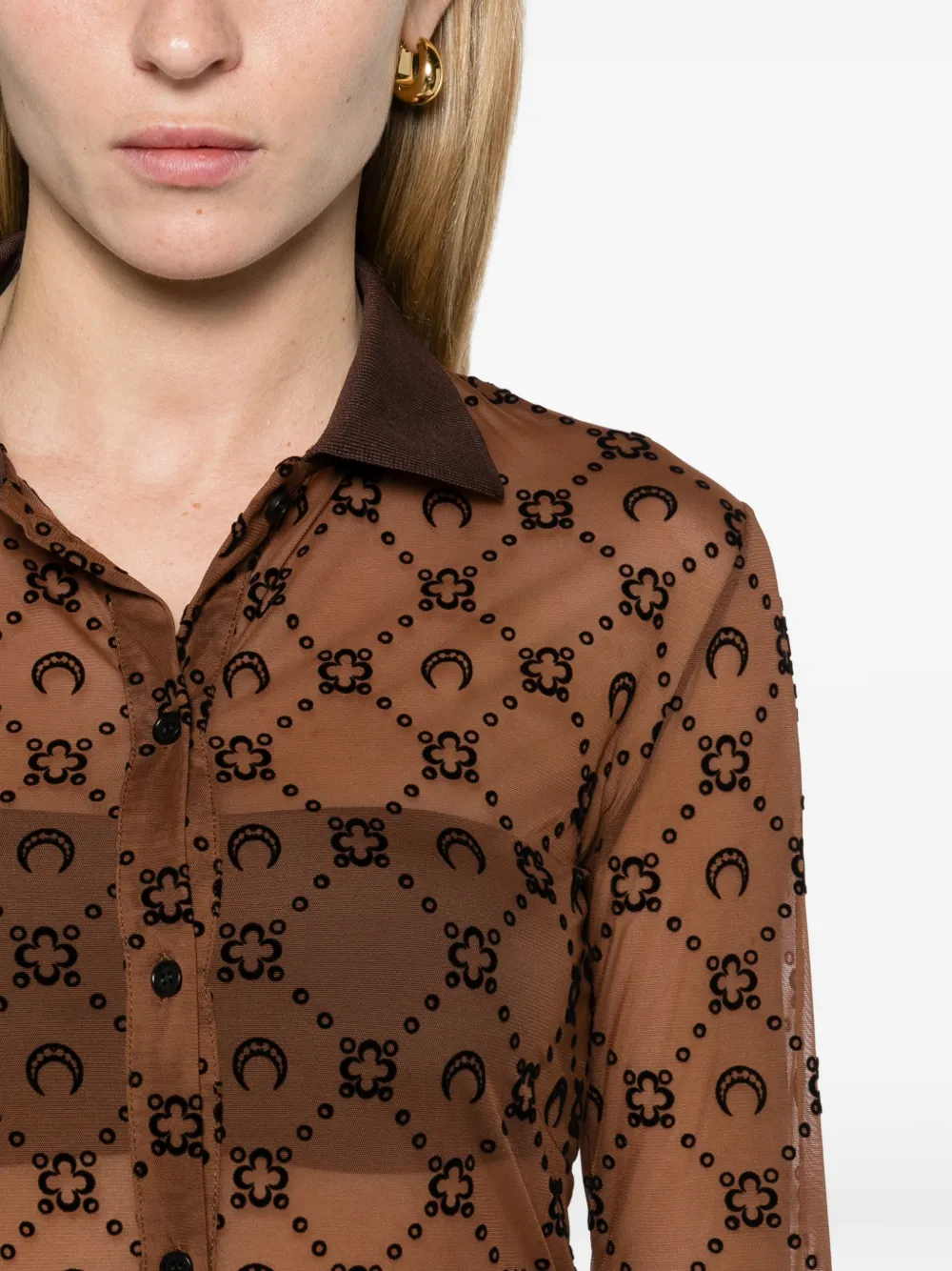 Marine Serre Moonogram mesh flock long sleeves polo shirt Bruin