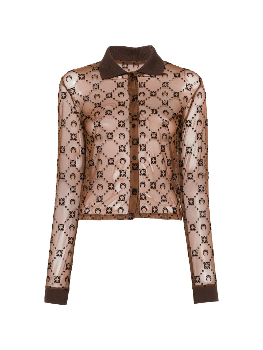 Marine Serre Moonogram mesh flock long sleeves polo shirt Bruin
