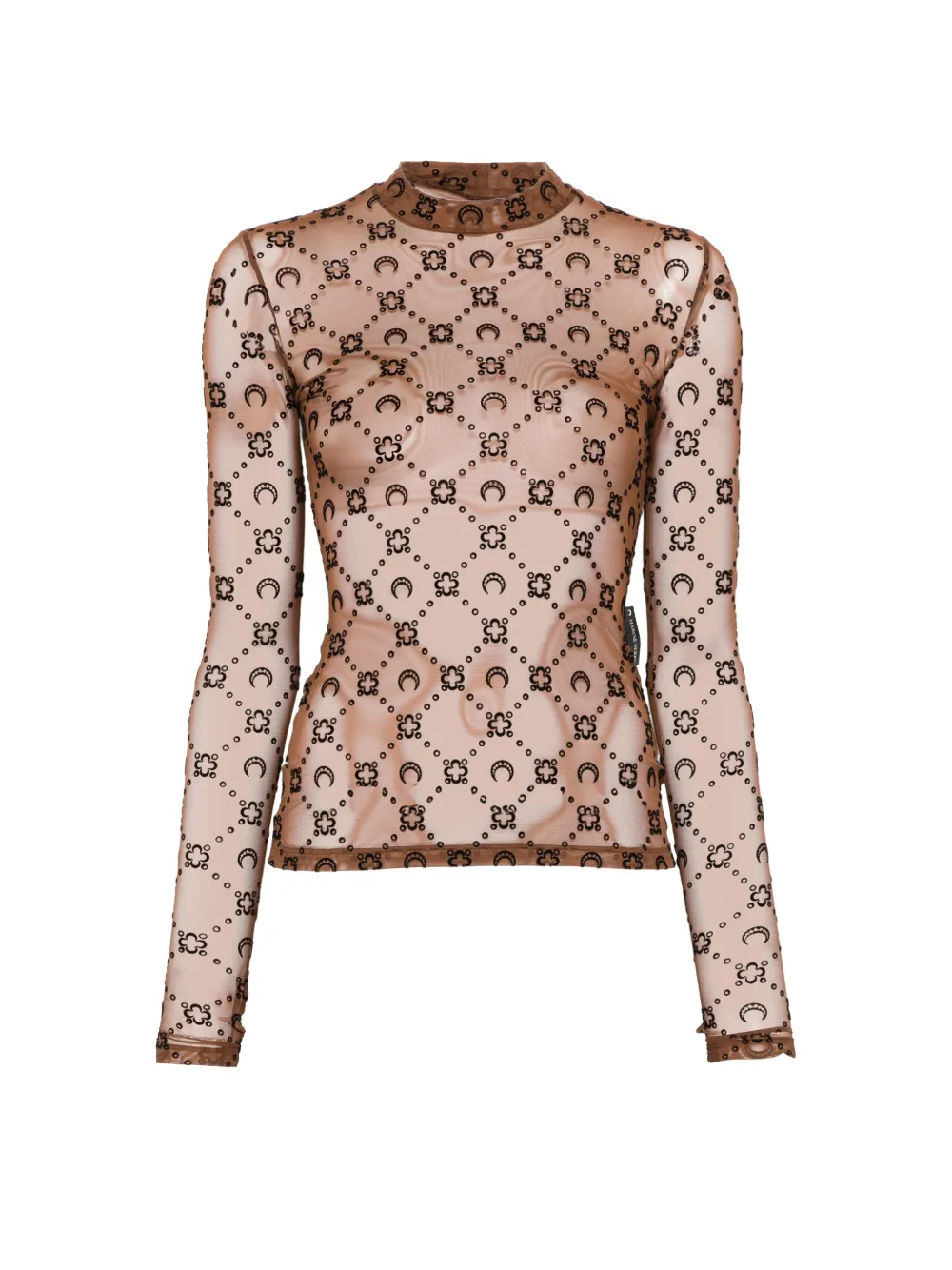 Marine Serre Moonogram mesh flock long sleeve highneck top Bruin