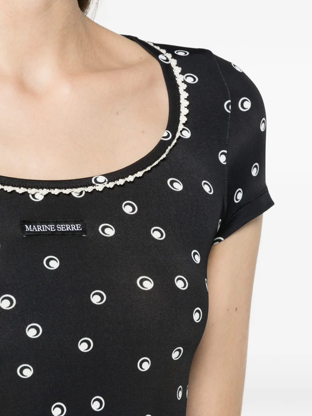 Marine Serre polka-dot Moon short-sleeves roundneck top Zwart