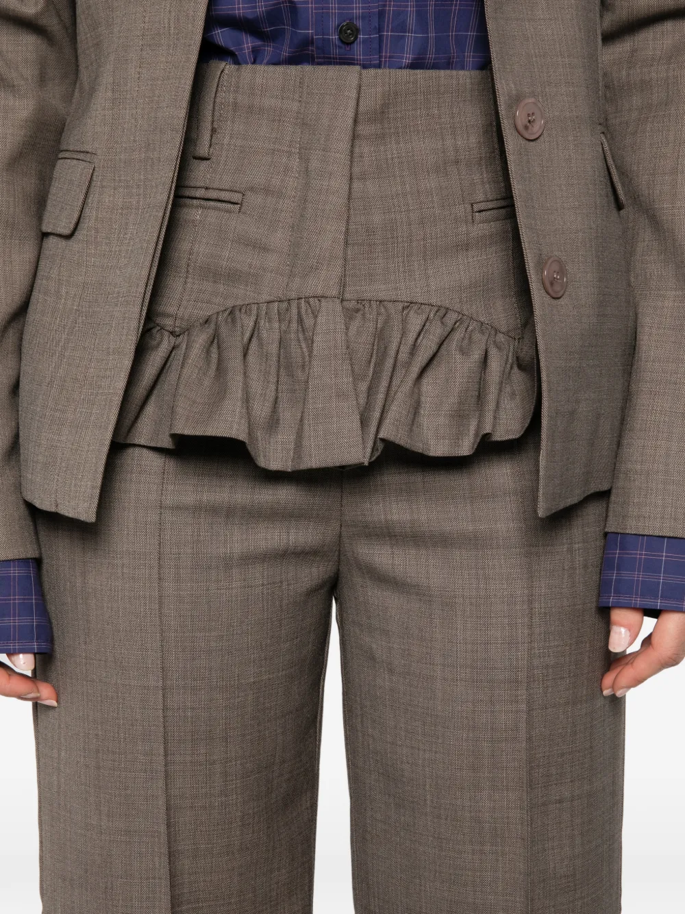 GANNI Gemêleerde broek met ruches Bruin