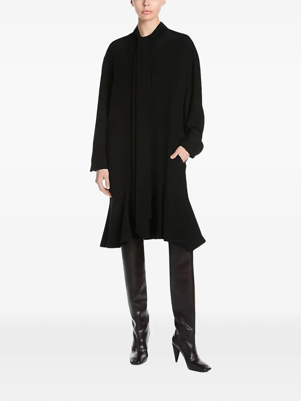 Stella McCartney Midi-jurk met gestrikte hals en ruches Zwart