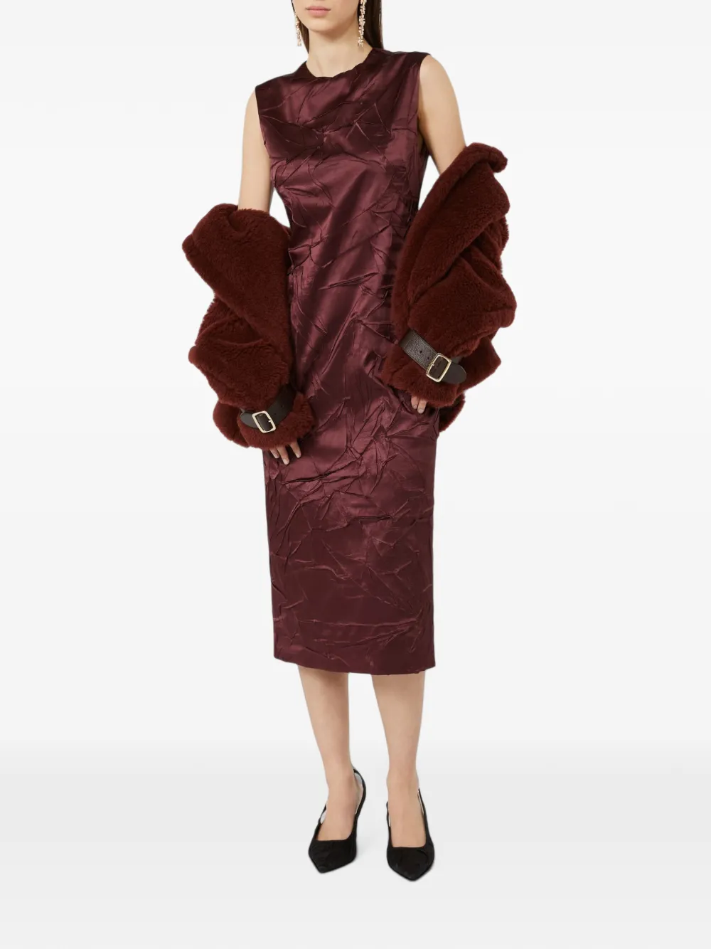 Max Mara Zijden jurk met gekreukte afwerking Rood