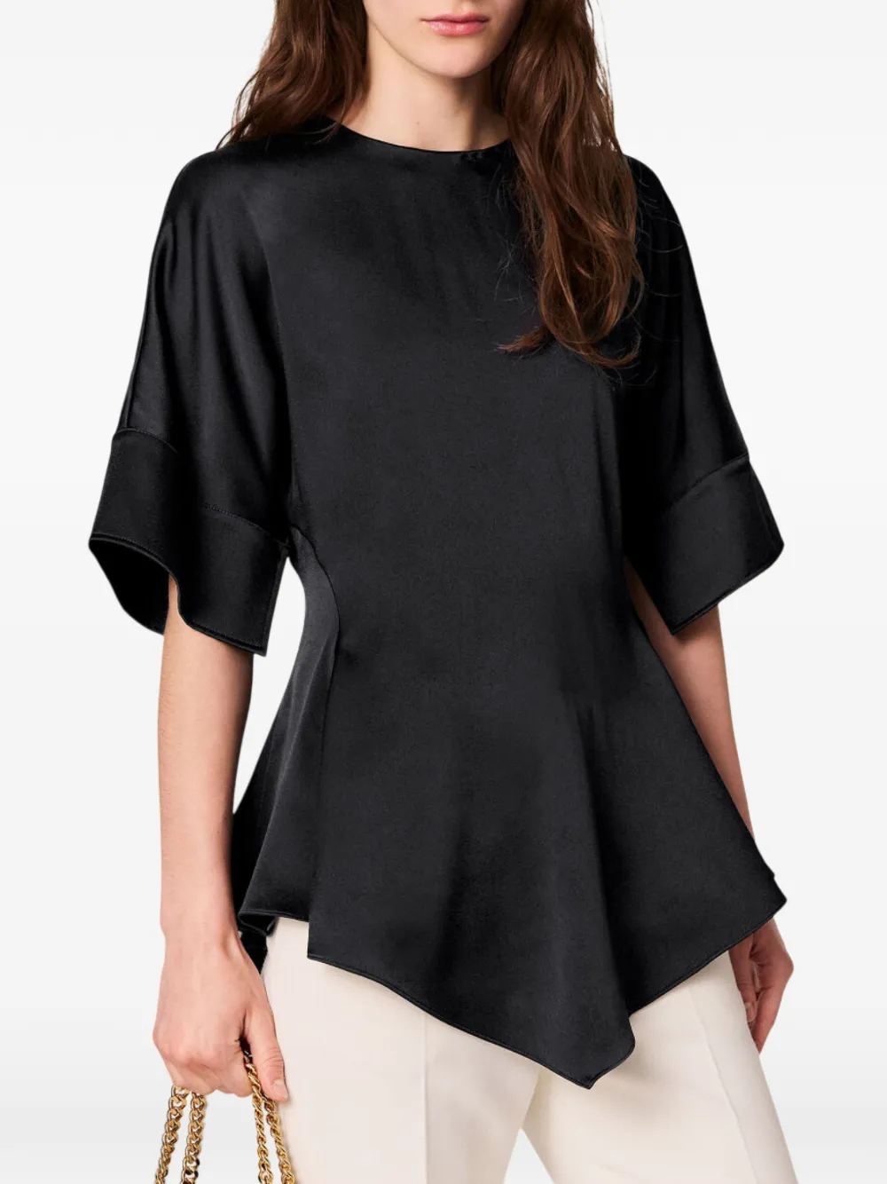 Stella McCartney Satijnen top met zakdoek mouwen Zwart