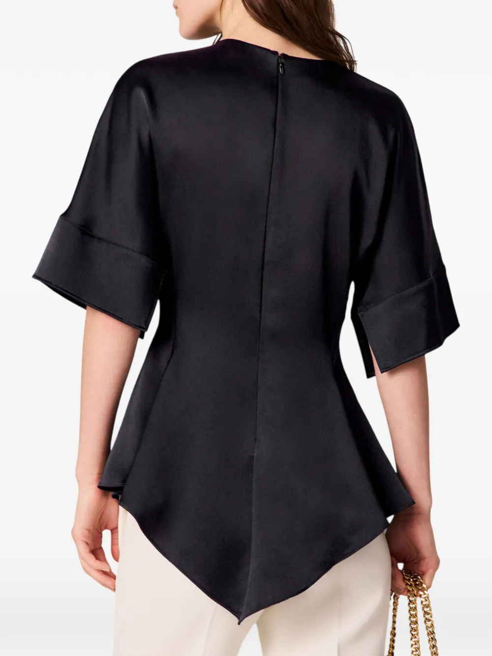 Stella McCartney Satijnen top met zakdoek mouwen Zwart