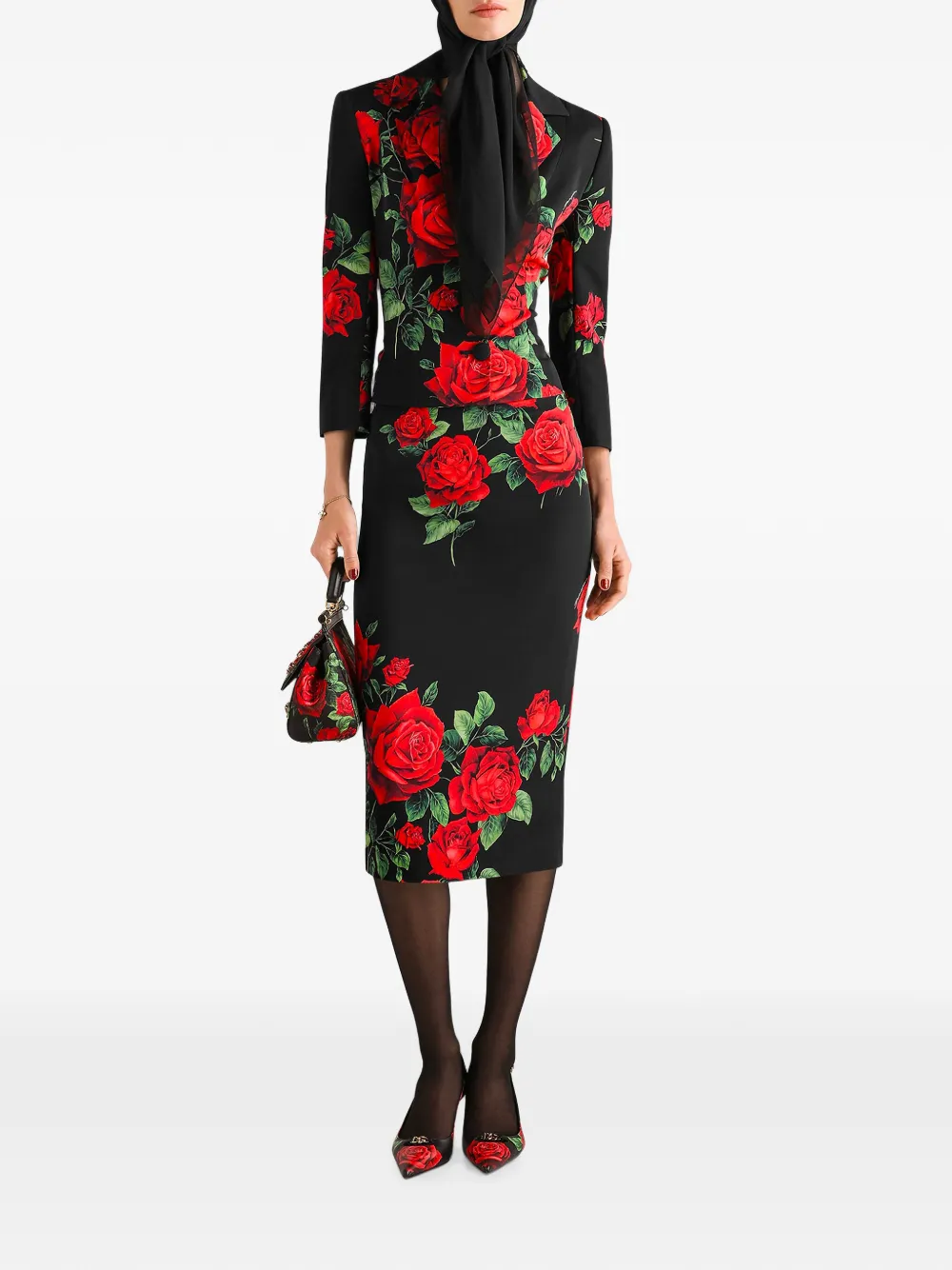 Dolce & Gabbana Charmeuse rok met roos-print Zwart