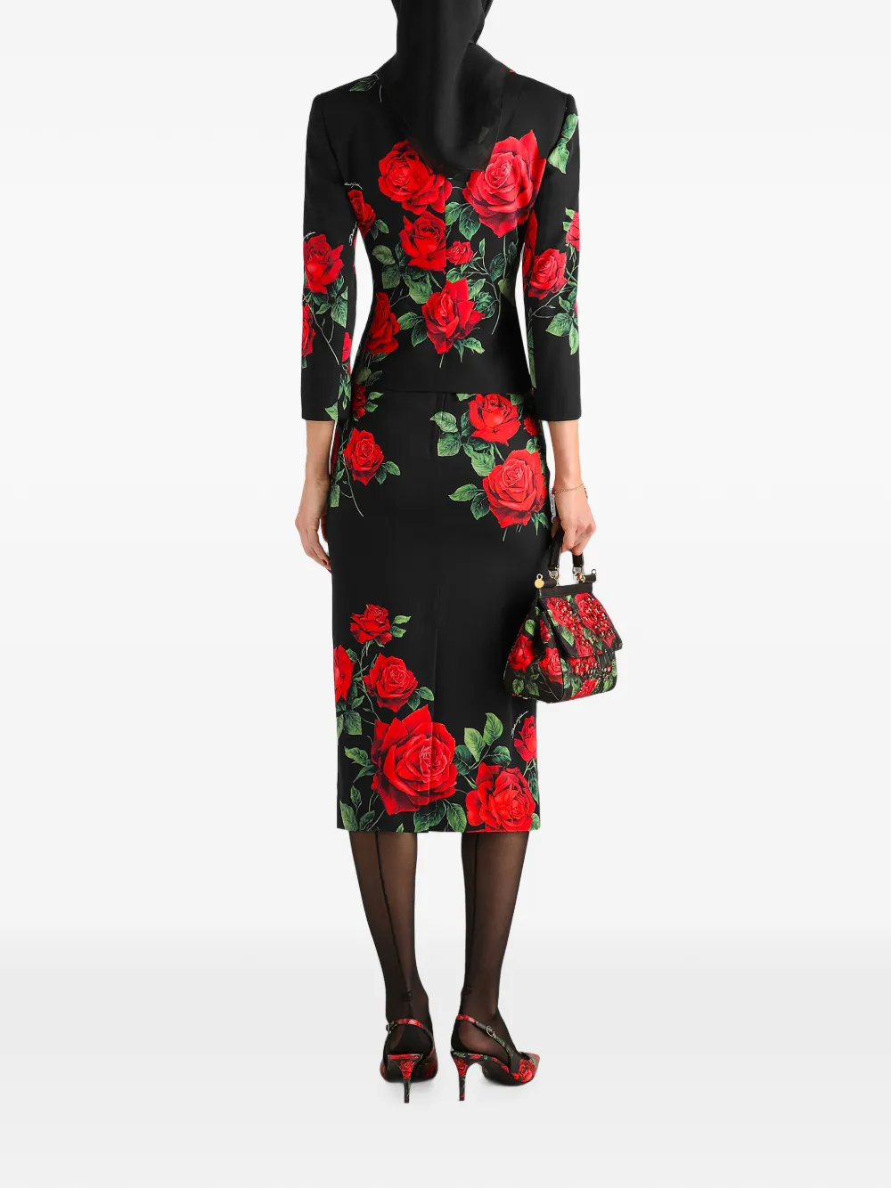 Dolce & Gabbana Charmeuse rok met roos-print Zwart