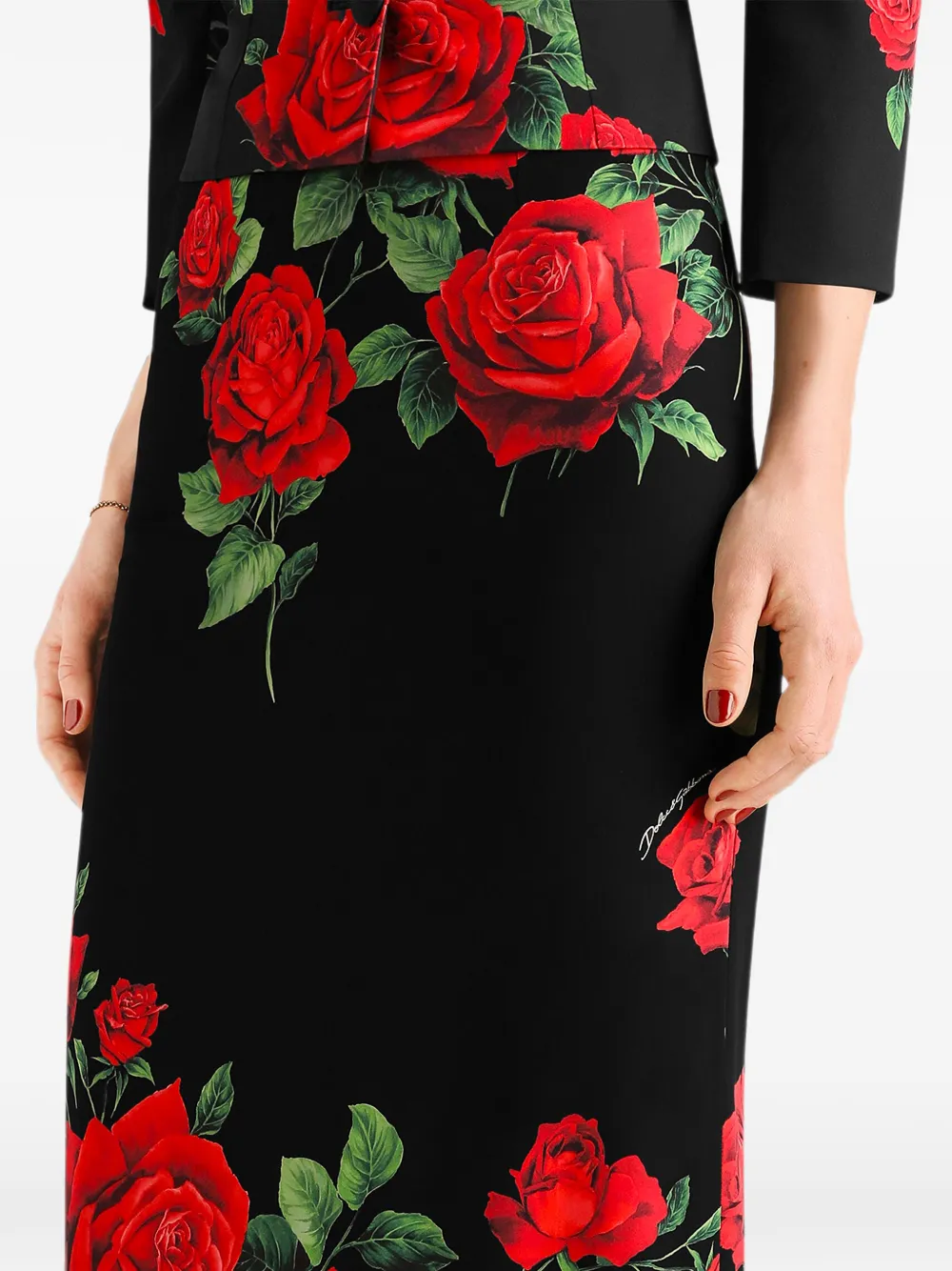 Dolce & Gabbana Charmeuse rok met roos-print Zwart