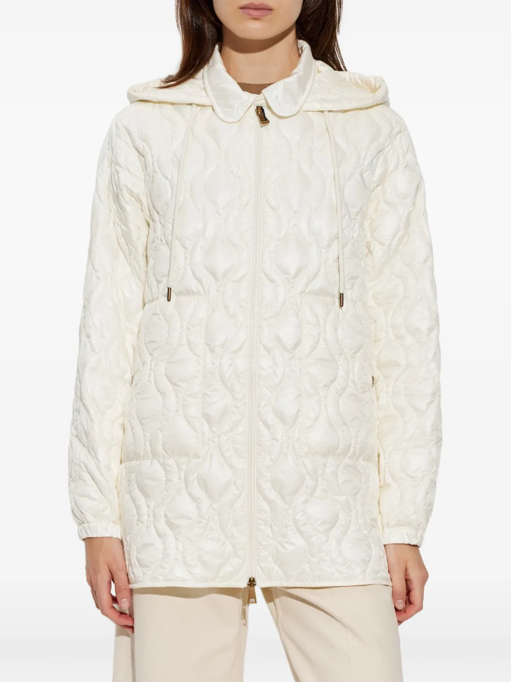Moncler Balette geometric quilted mid-length down jacket