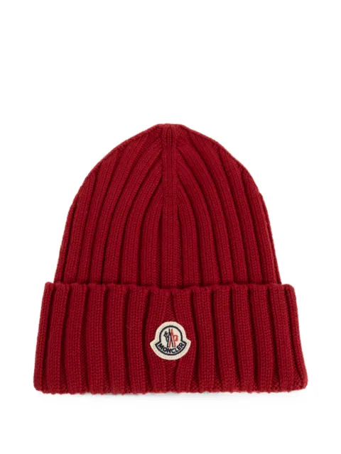 Moncler logo-patch ribbed-knit beanie hat