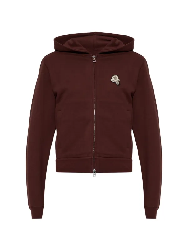 Moncler Logo-patch Zip-up Hoodie in Brown