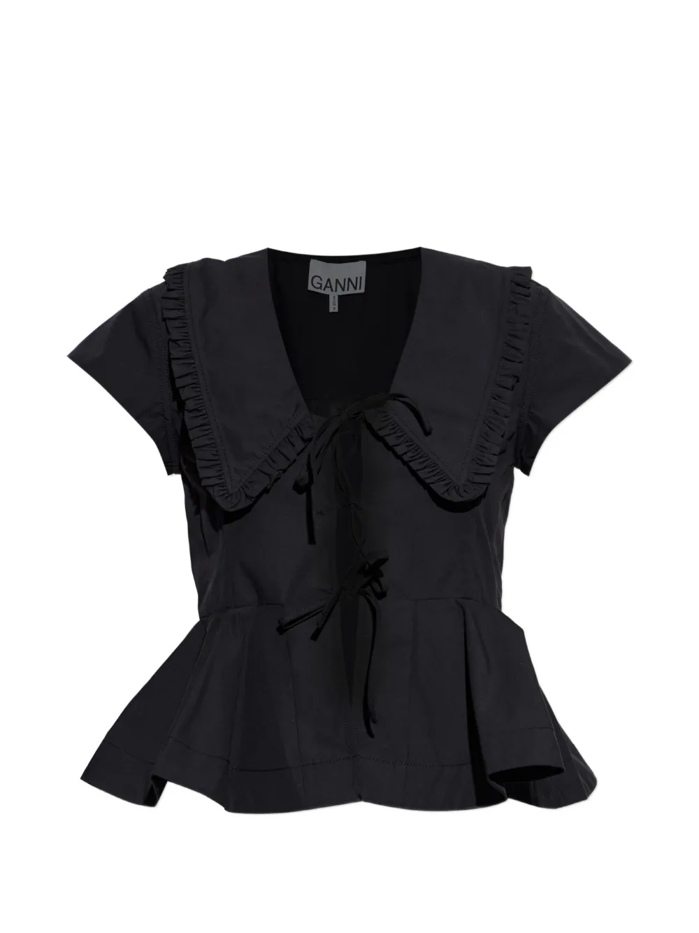 GANNI ruffled-collar peplum top - Nero