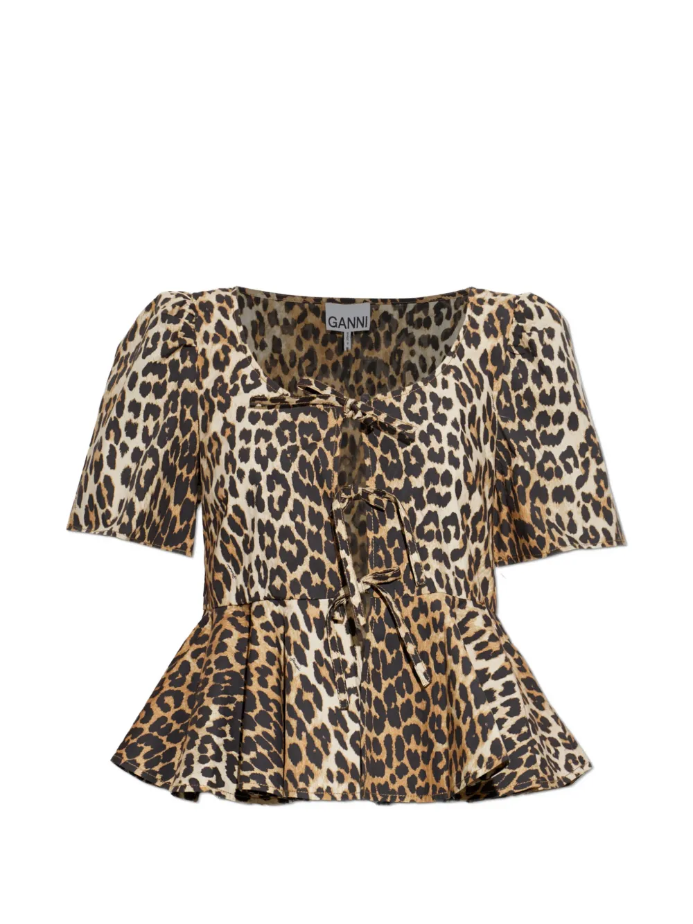 GANNI leopard-print peplum blouse - Toni neutri