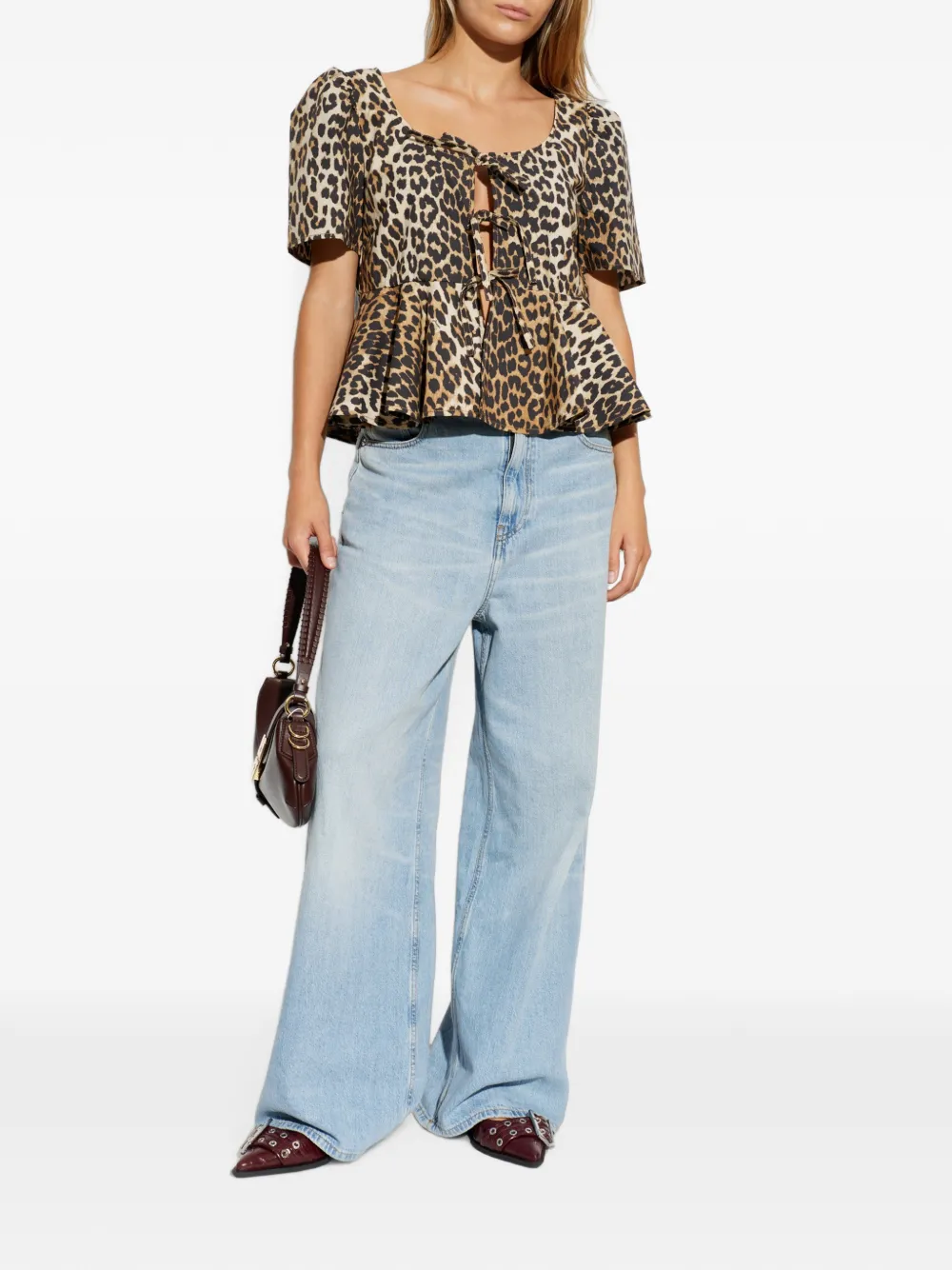 GANNI Blouse met luipaardprint Beige