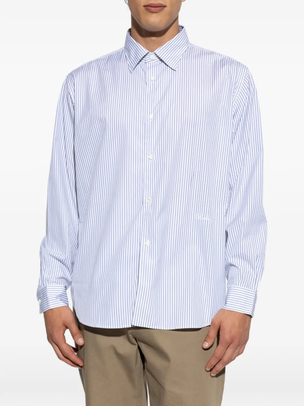 Burberry Overhemd met geborduurd logo en verticale streep Wit