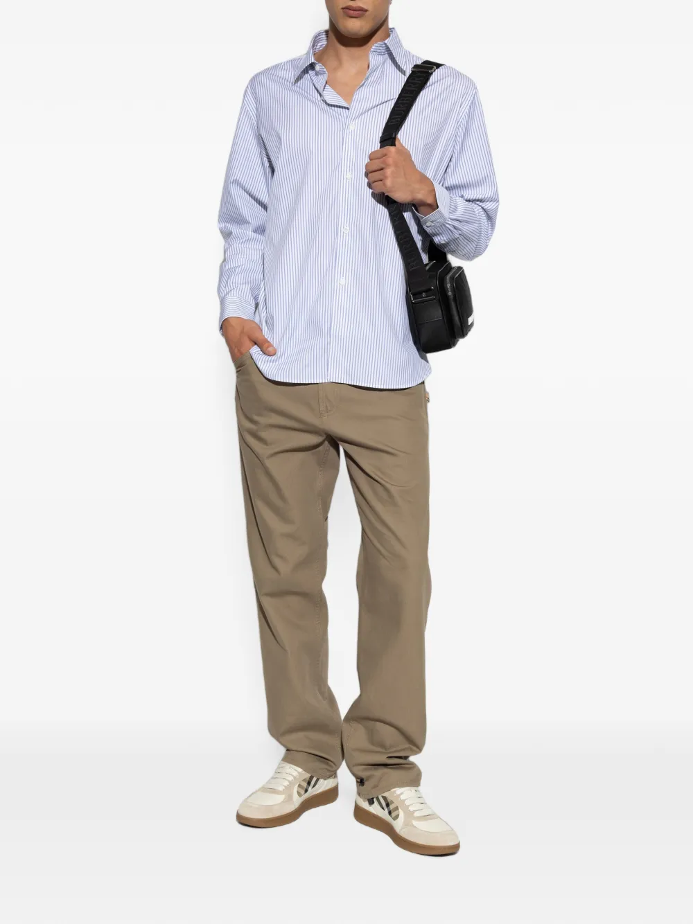 Burberry Overhemd met geborduurd logo en verticale streep Wit