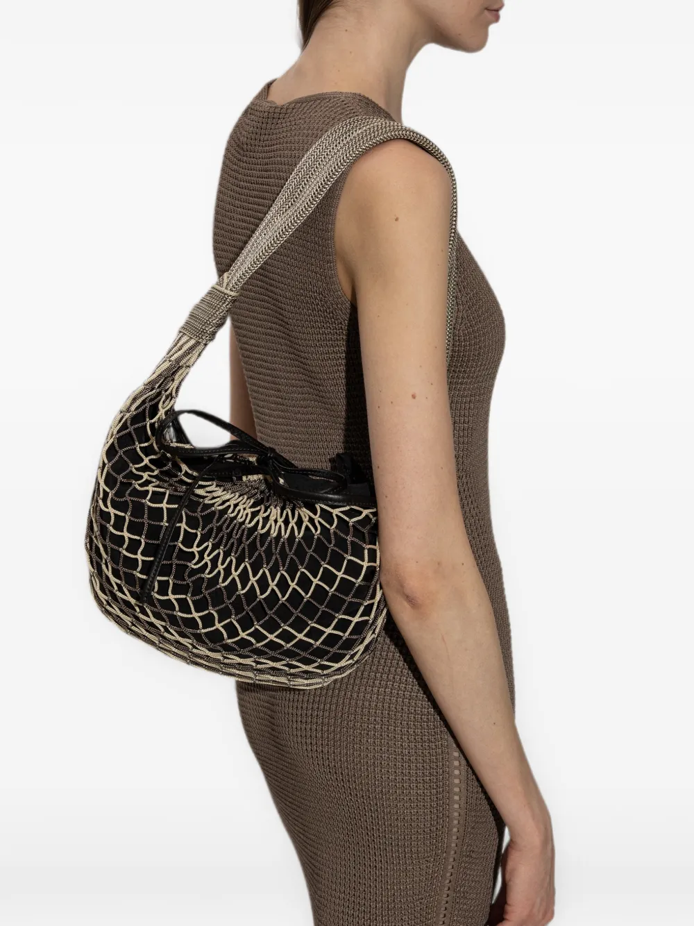 LEMAIRE Fortune Croissant schoudertas met mesh laag Zwart
