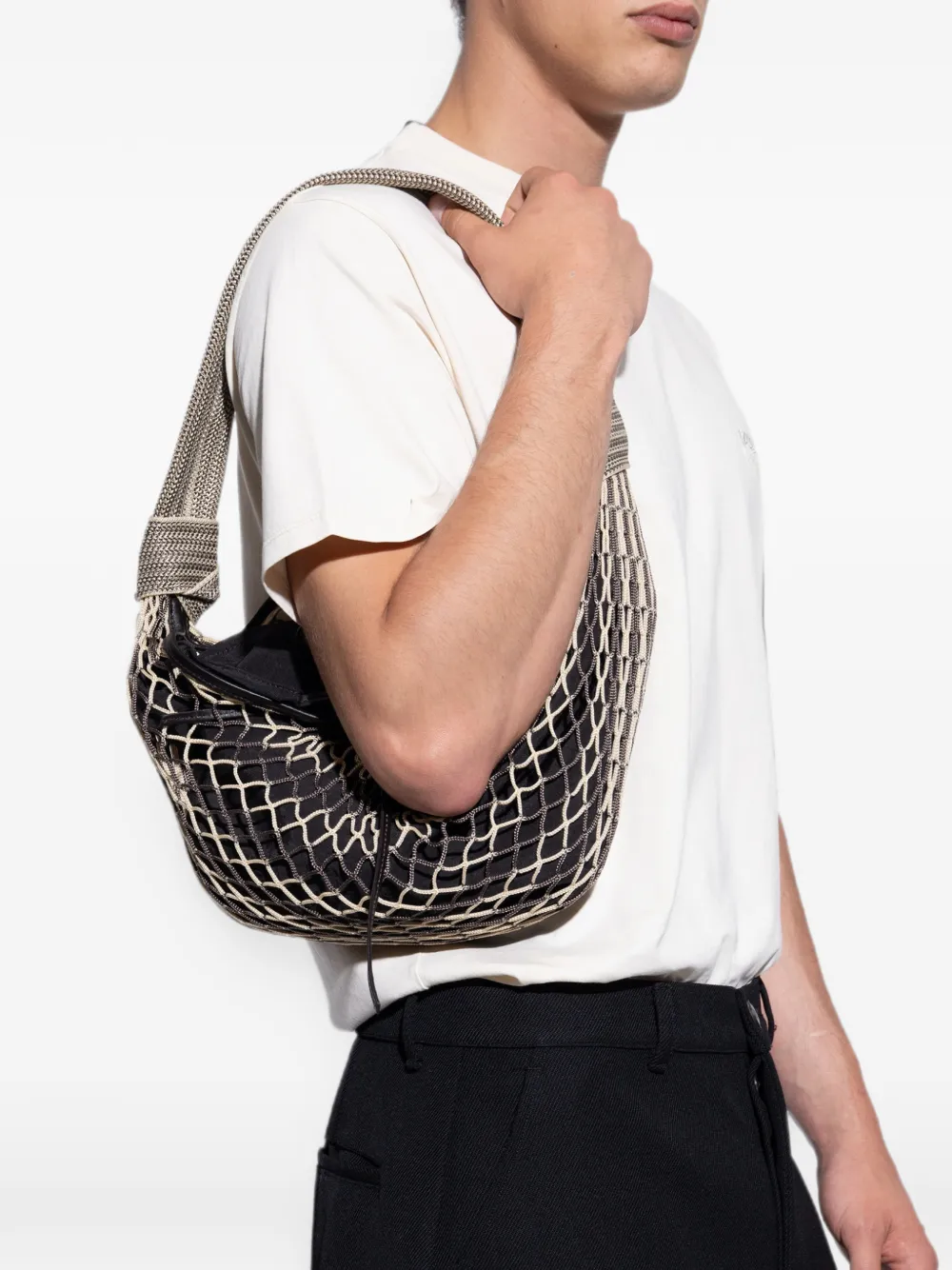 LEMAIRE Fortune Croissant schoudertas met mesh laag Zwart
