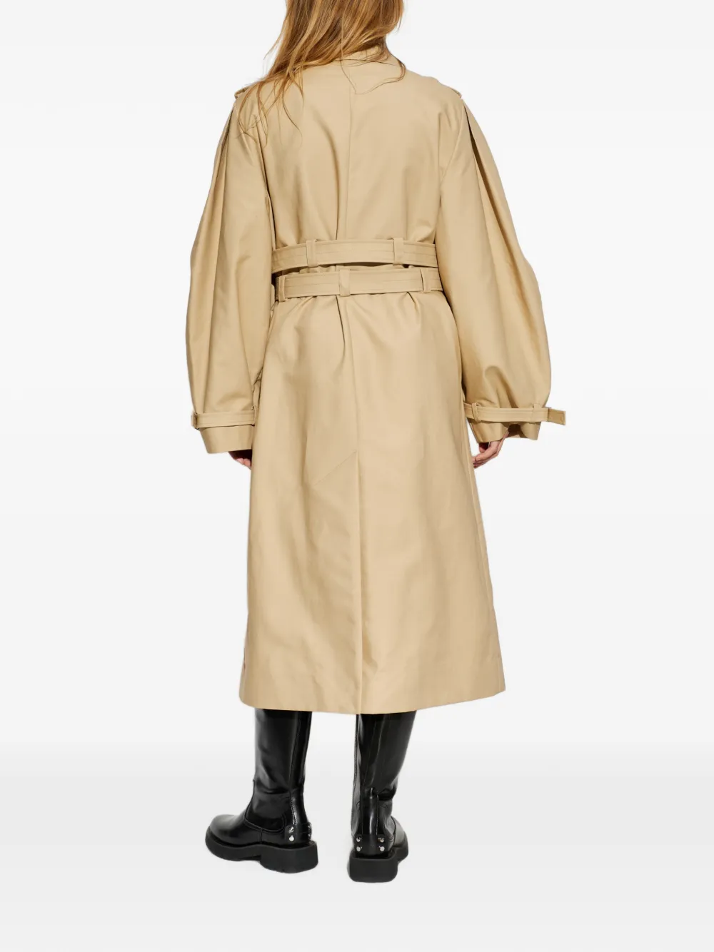GANNI Trenchcoat met dubbele rij knopen en ceintuur Beige