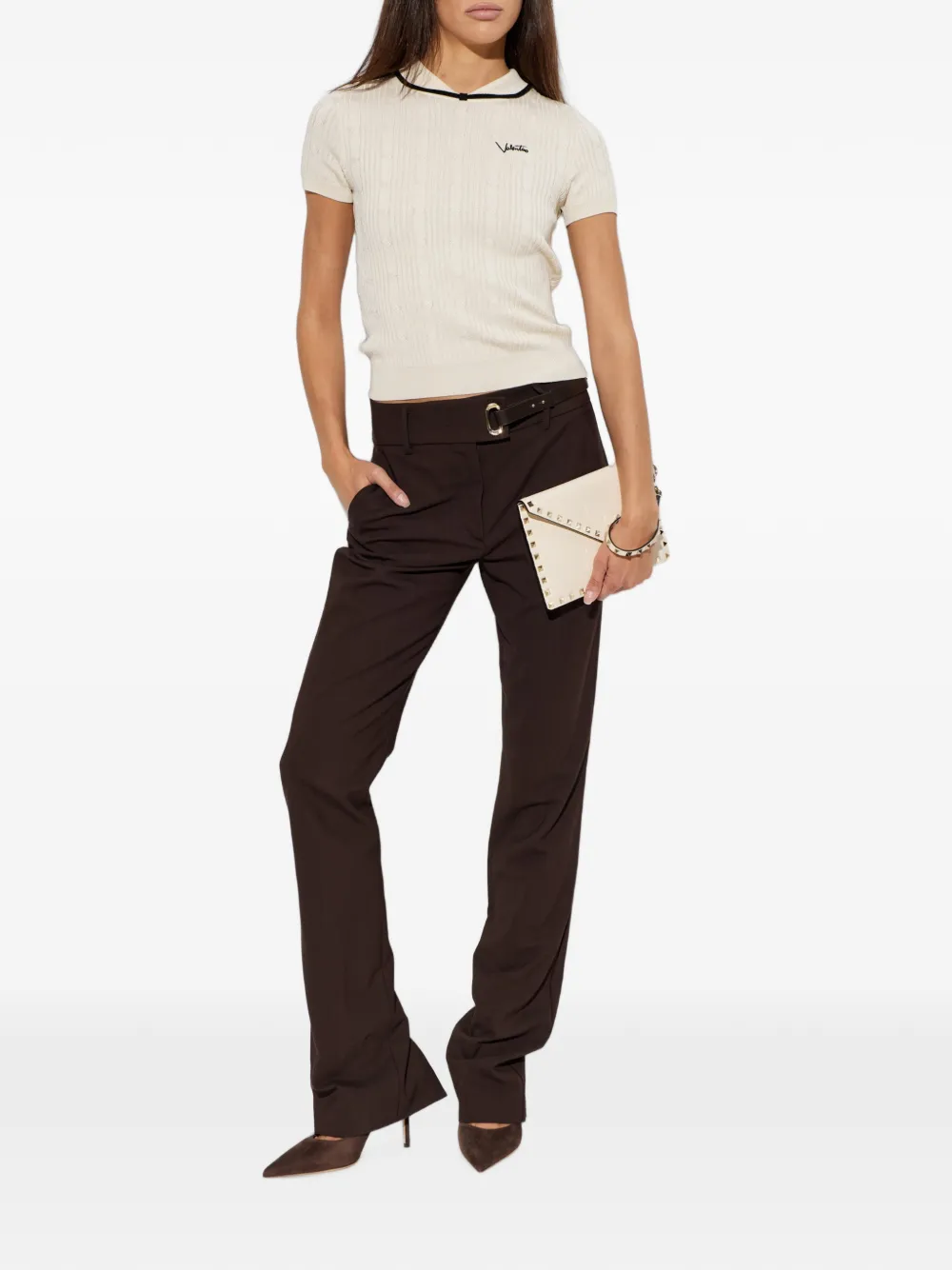 Valentino Garavani Top met geborduurd logo Beige