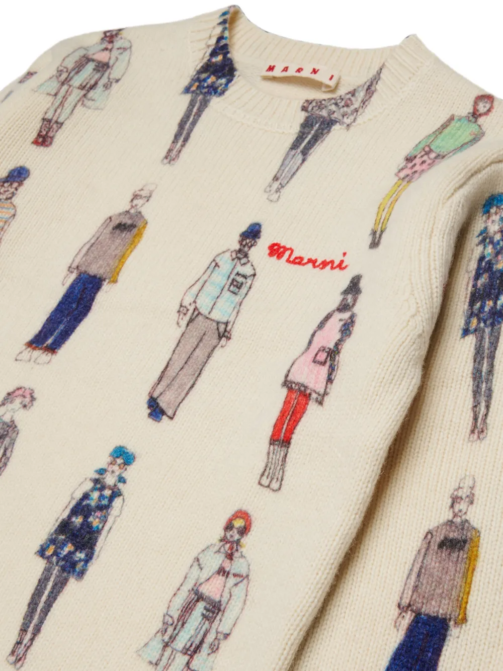 Marni Kids Jurk met geborduurd logo en illustratieve print Beige