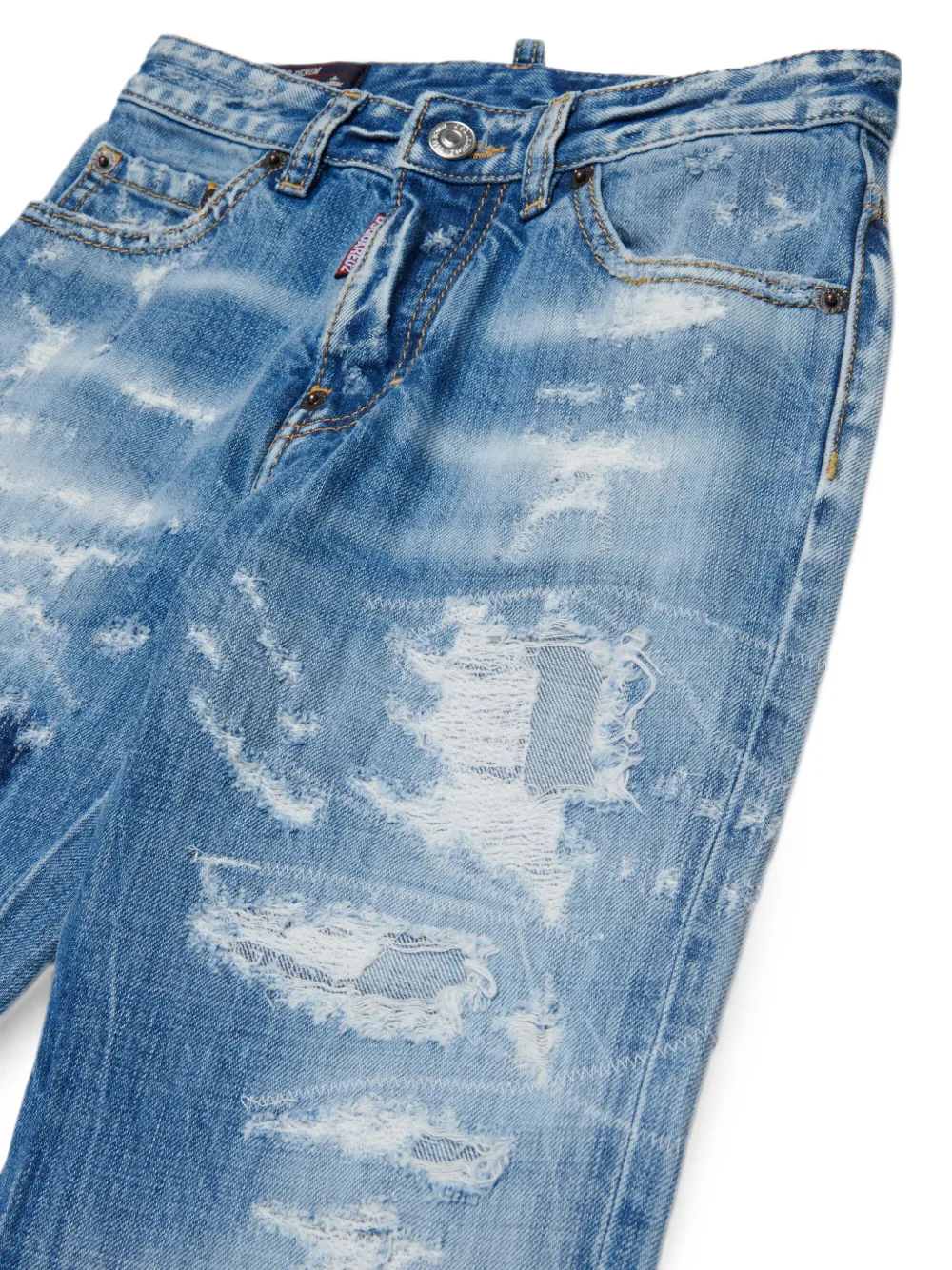 DSQUARED2 KIDS Gerafelde jeans met patchwork Blauw