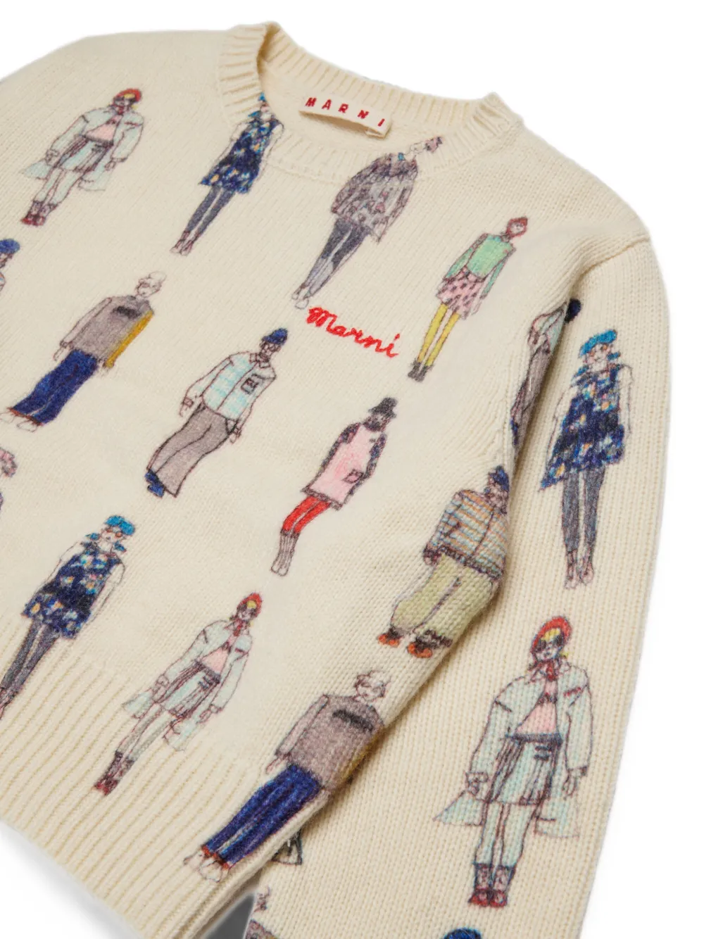 Marni Kids Trui met geborduurd logo en grafische print Beige