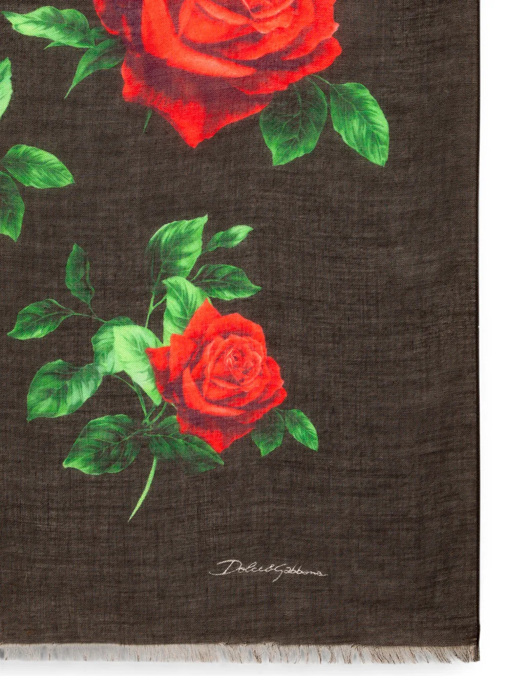 Dolce & Gabbana Sjaal met roosprint en franje Bruin