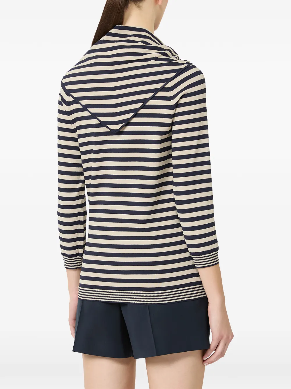 Max Mara Gestreepte top met gestrikte hals en kwartmouwen Zwart