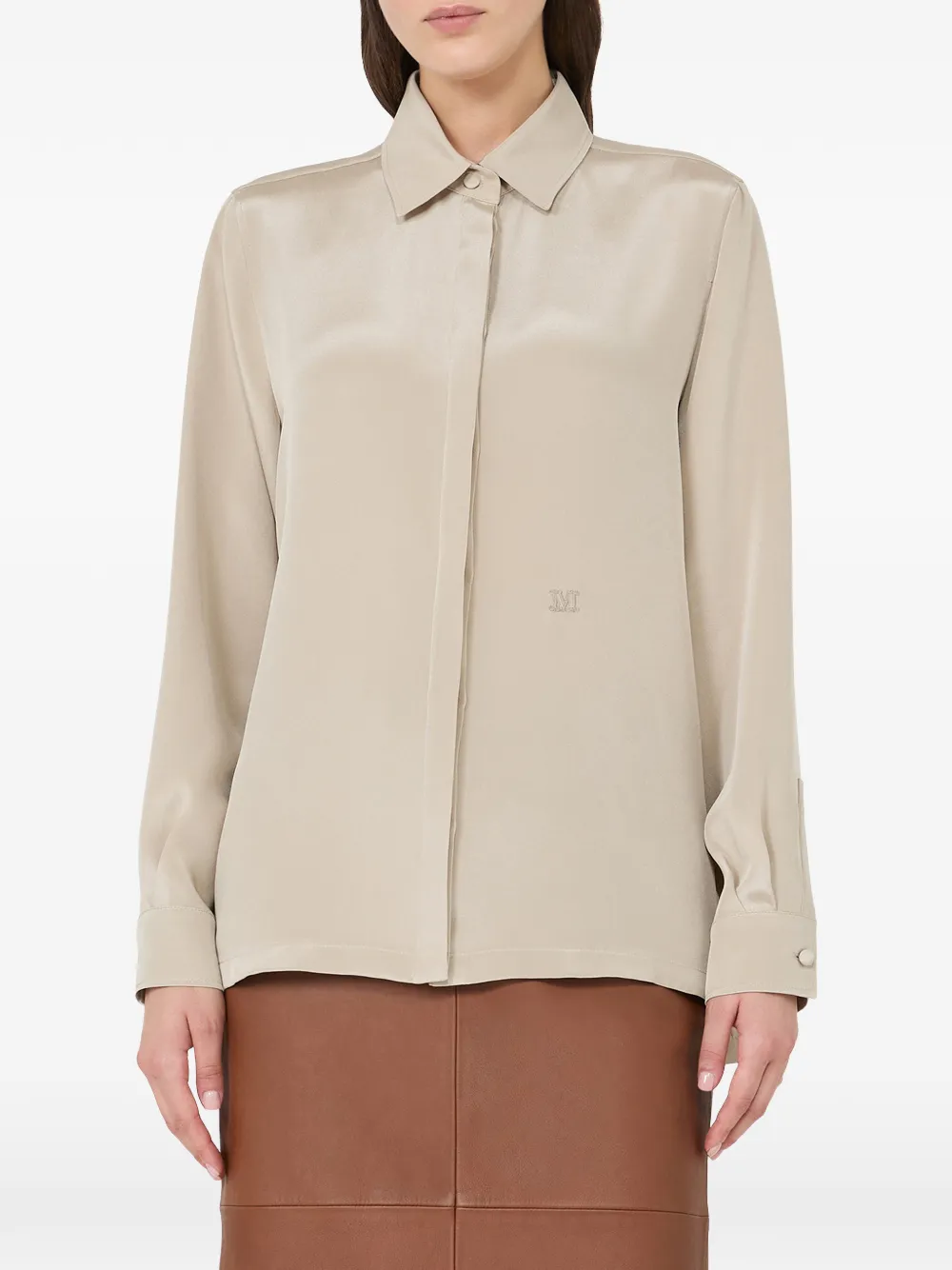 Max Mara Mxmgeranio blouse met geborduurd logo Beige