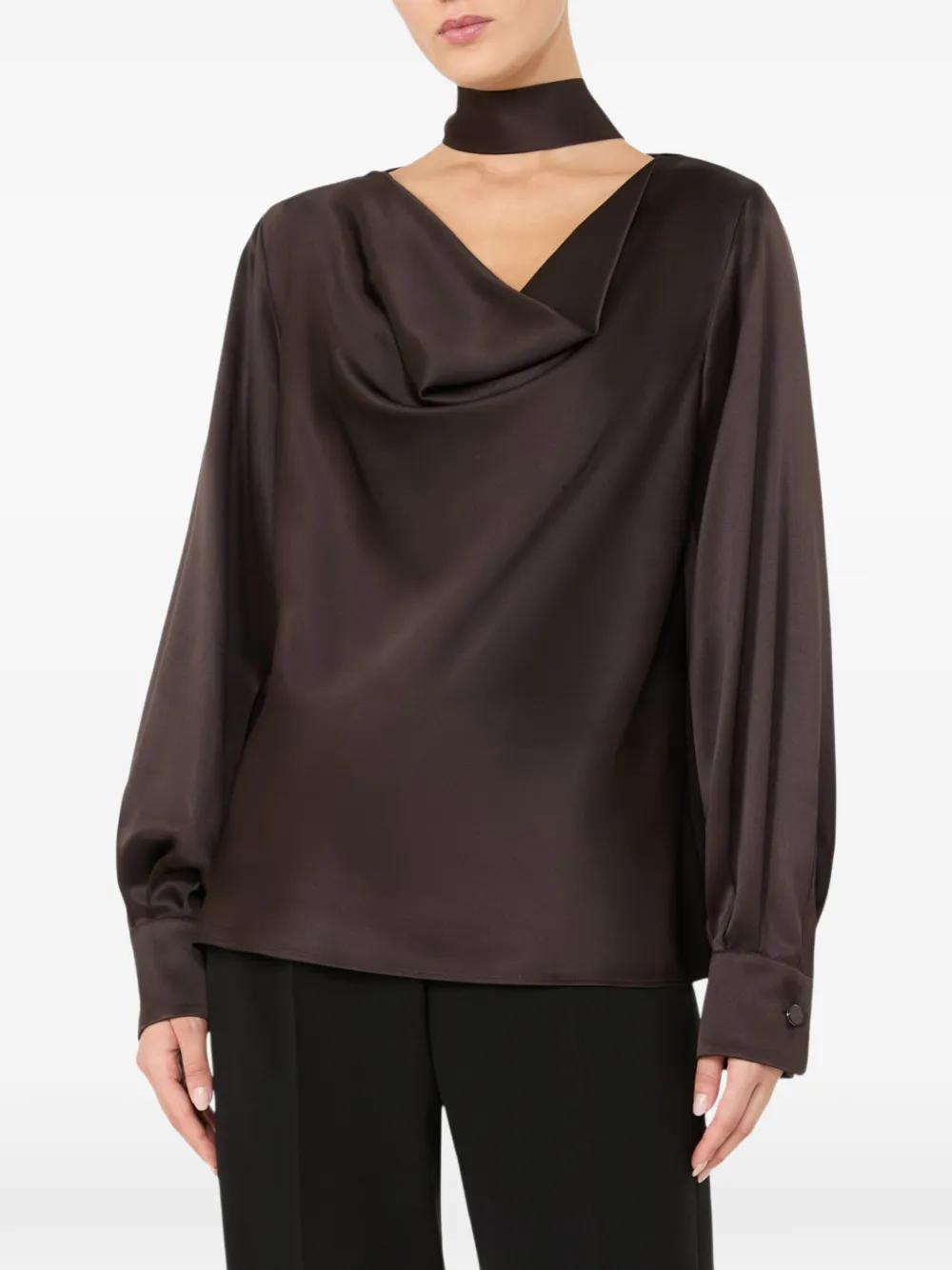 Max Mara Blouse met watervalhals Bruin