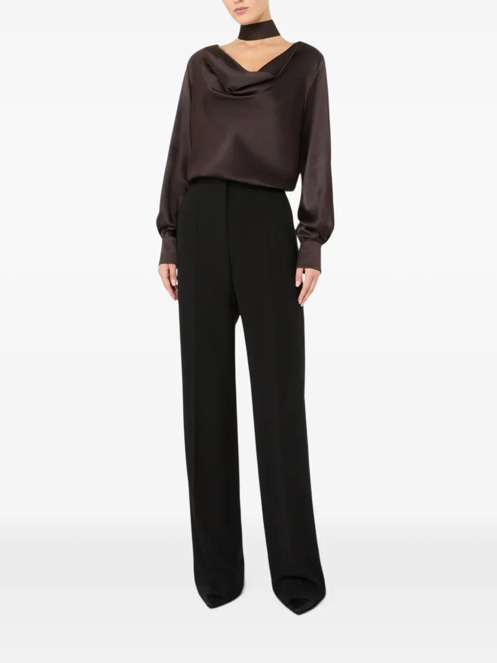 Max Mara Blouse met watervalhals Bruin