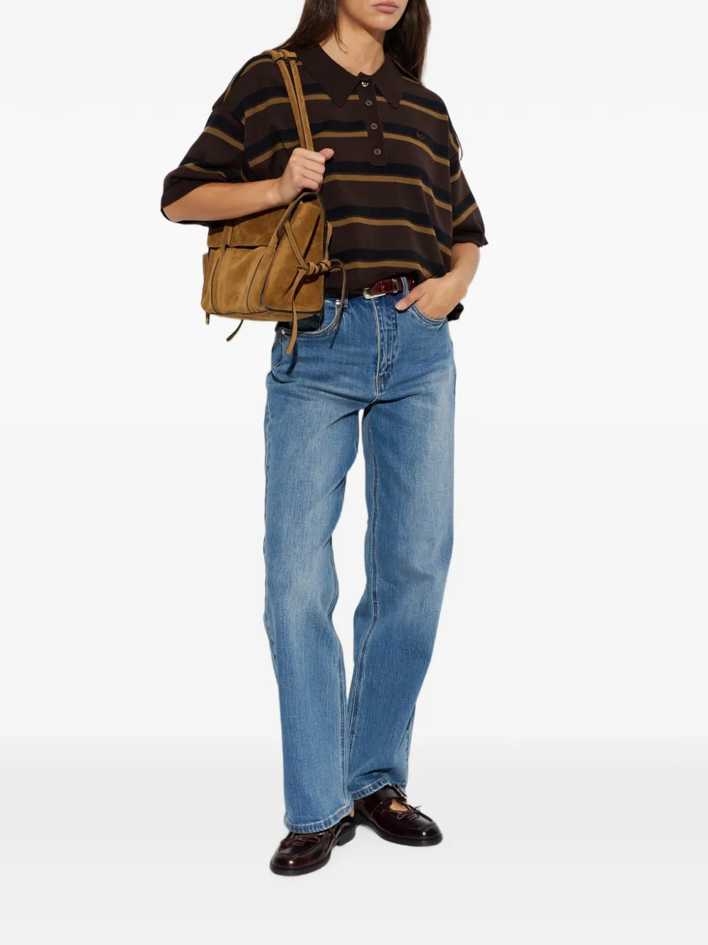 Gestuz Gestreept poloshirt Bruin
