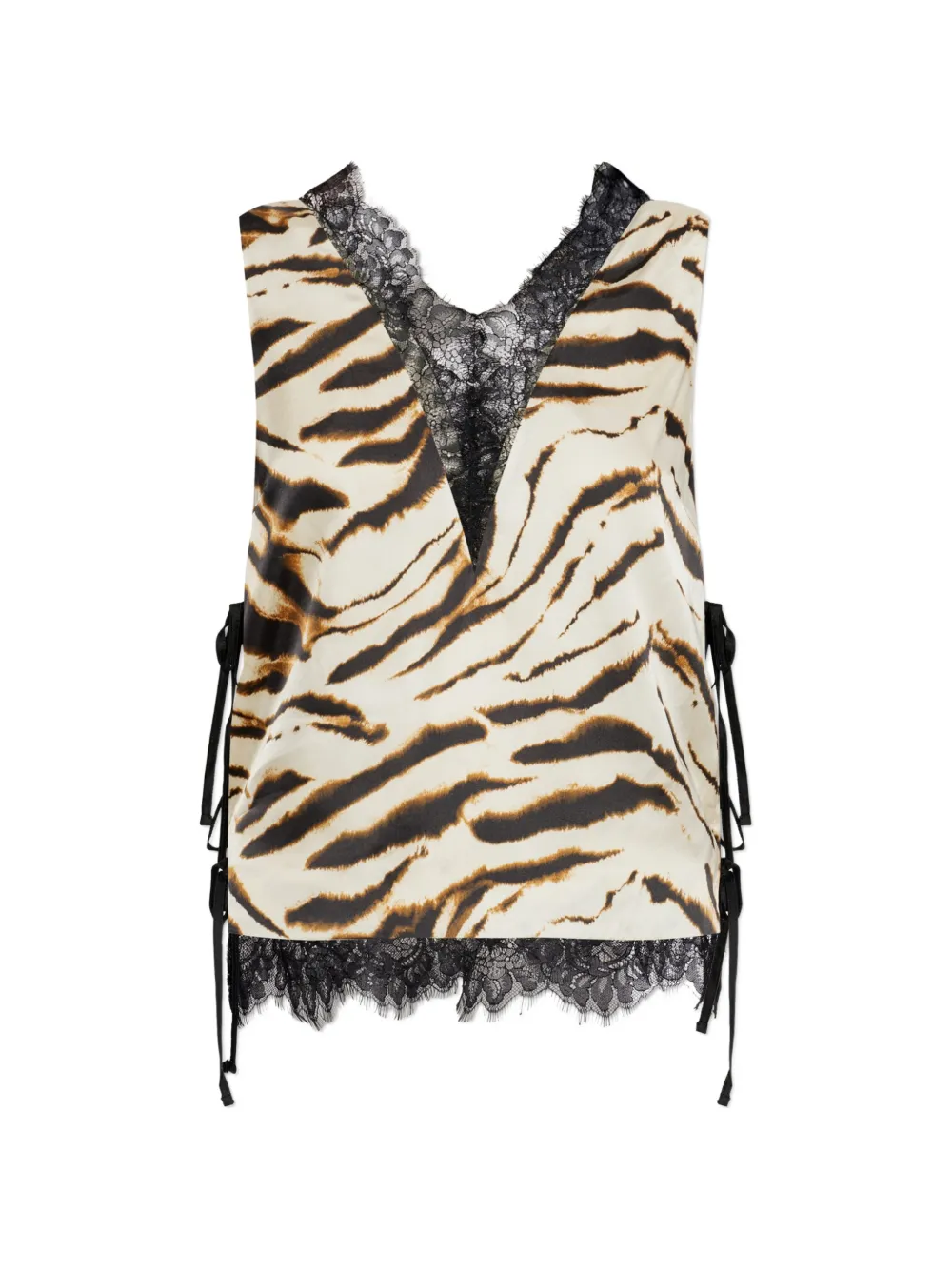 GANNI animal-print lace-trim top - Toni neutri
