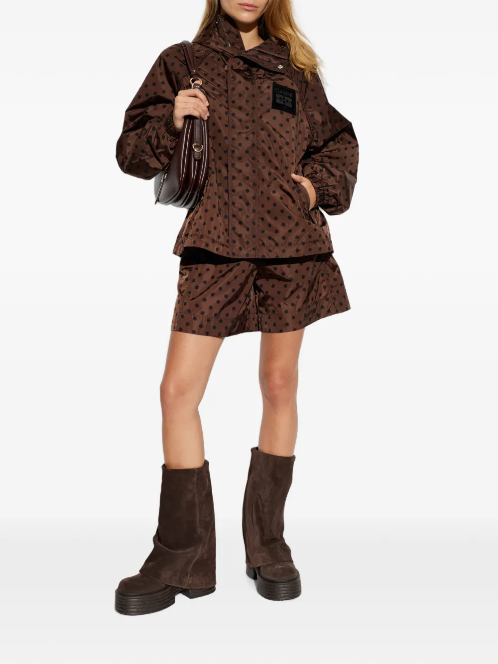 GANNI Shorts met stippen en logopatch Bruin