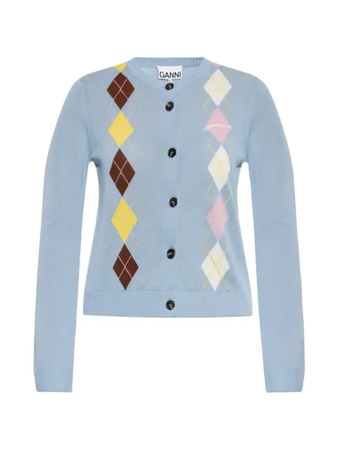 GANNI argyle-pattern cotton cardigan